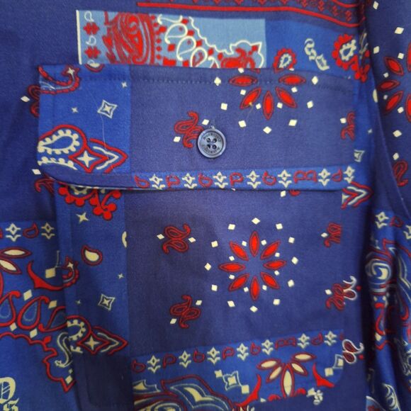 Dogg Supply Snoop Dogg Men's Shirt Blue Patchwork Paisley Pattern Size XL NWT - Picture 5 of 9